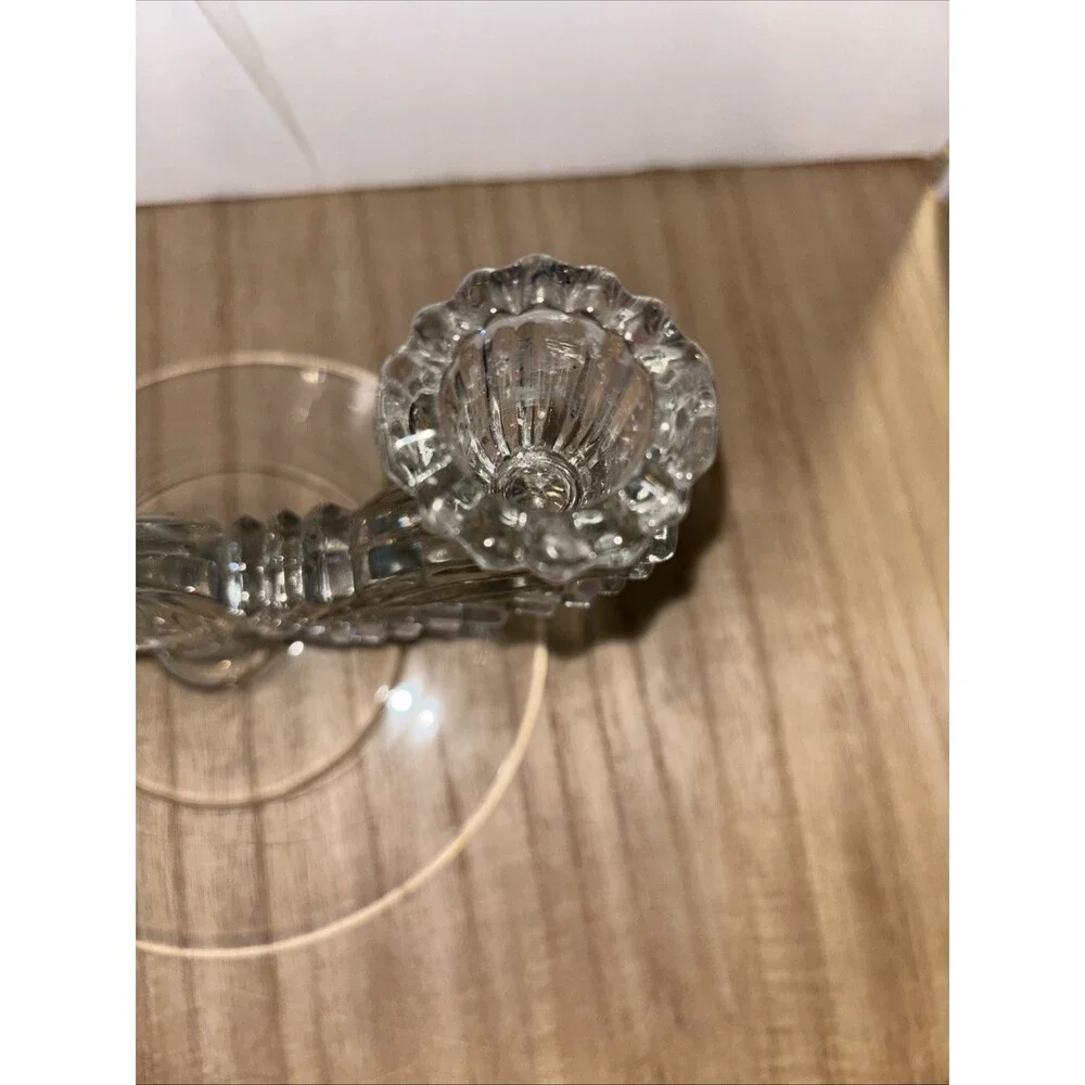 Set Of Two Art Deco Pressed Glass Winged Double Candle Holders Clear Angel Bird
